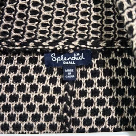 Splendid Black & Cream Cotton Silk Blend Crocheted Knit Open Front Cardigan S - Picture 6 of 7